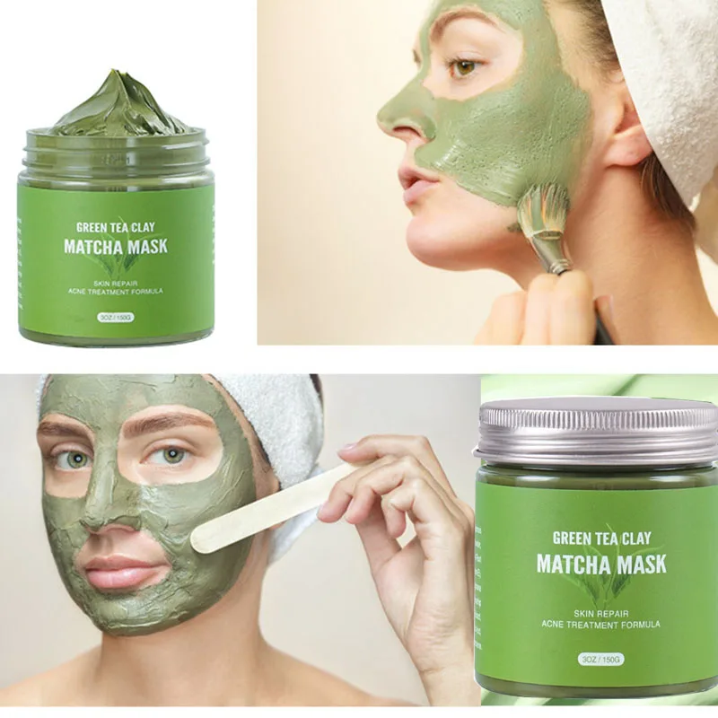 Mascarilla facial de té verde de 150g, aceite de equilibrio de barro, limpieza profunda después de la reparación de quemaduras solares, mascarilla facial de barro de té para el cuidado de la piel