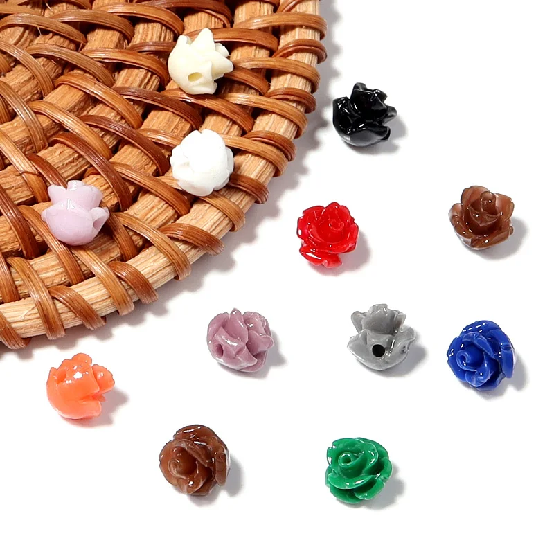 30pcs Resin Imitation Coral Flower Bead 6mm Multicolor Artificial Flower Loose Beads for Bracelet Jewelry Making DIY Accessoires