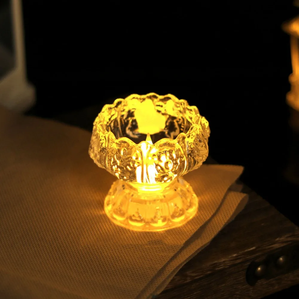 

2 шт. светодиодные лампы-свечи в форме лотоса, прозрачные, на высокой ножке, электронные, высококачественные, для украшения храмов