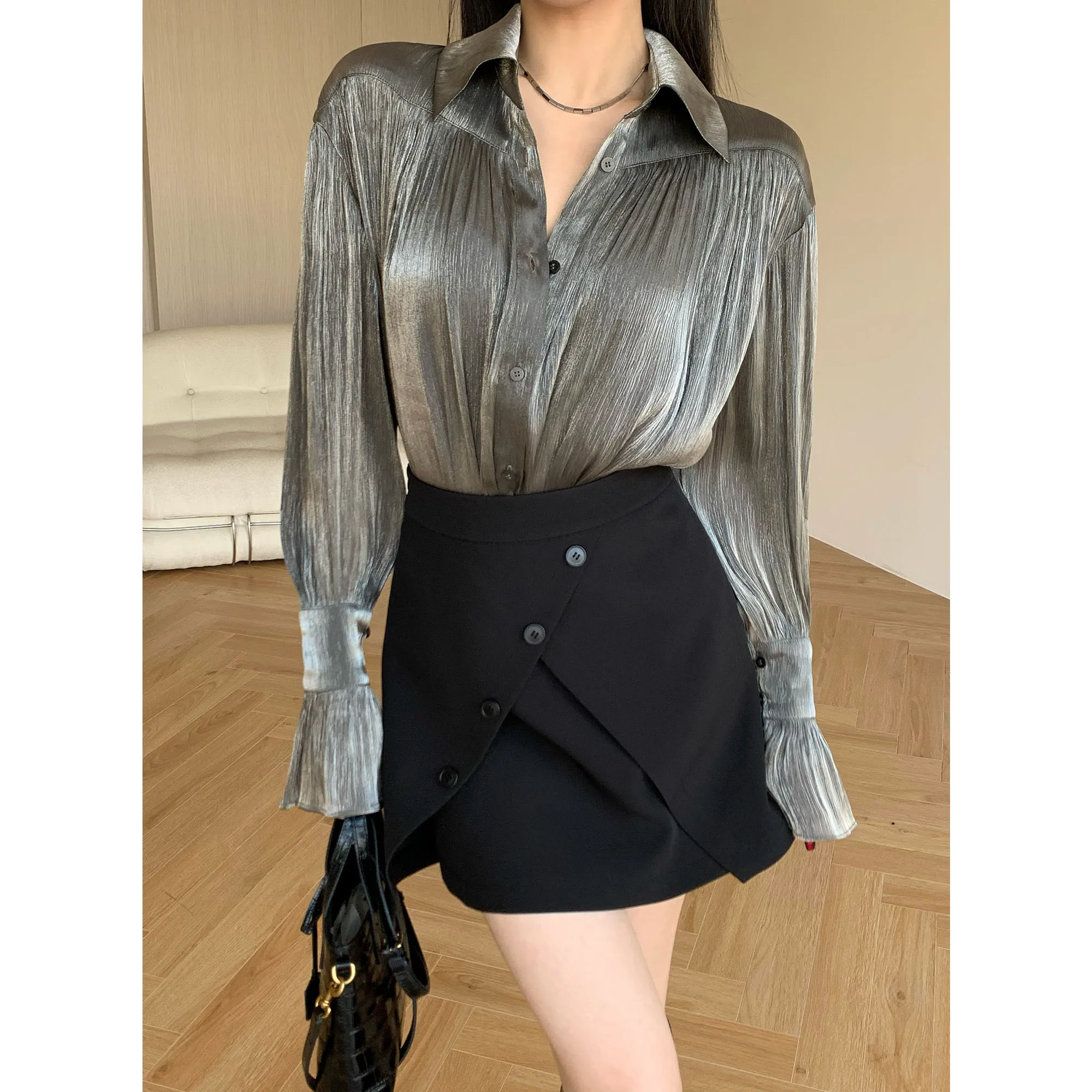 

Юбка А-силуэта Jinqi в стиле ретро, комфортная, женская, дизайнерская, модная, с завышенной талией, стройнящая, в корейском стиле, цветная