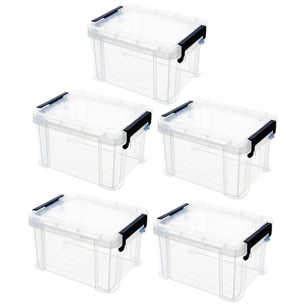 5 Pcs Small Storage Bins with Lids Mini Plastic Tote Bags Car Screws Sundries Organizer Pp Clear Boxes