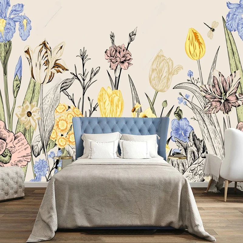 

Custom 3D Mural Wallpaper American Pastoral Beige Warm Secret Flowers Background Wall Painting Living Room TV Sofa Home Decor