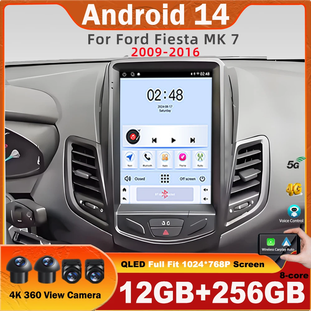 

9.7 inch Car Radio For Ford Fiesta MK7 2009-2016 Auto Radio Android14 Multimedia Video Player Navigation GPS Stereo DSP Carplay