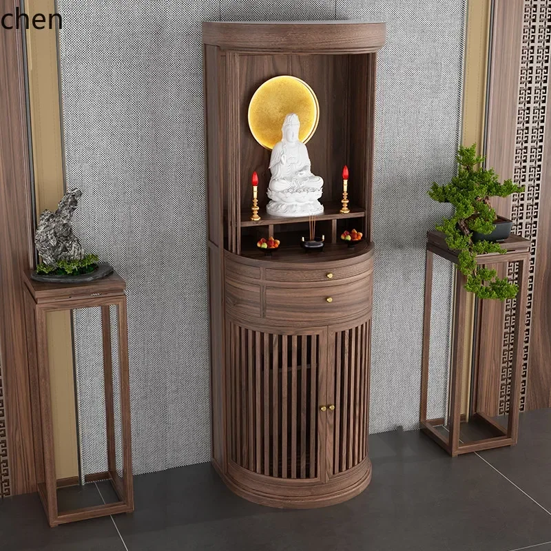 FG-1   New Chinese Style Solid Wood Buddha Niche Home Worship Altar Black Walnut Buddha Cabinet