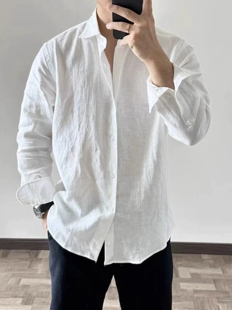 

Summer New Style Korean Loose Cotton Linen Shirt Men's Thin Beach Sun Protection Outerwear Casual Breathable Long Sleeve Shirt