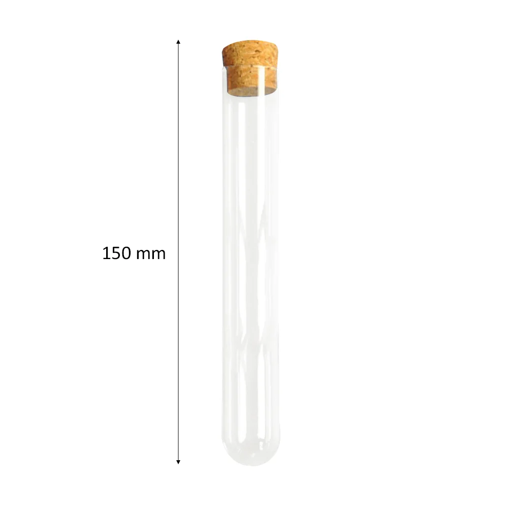 25 uds 15x150mm tubos de ensayo de plástico transparente botella recargable con tapones de corcho contenedor de muestra experimento escolar de