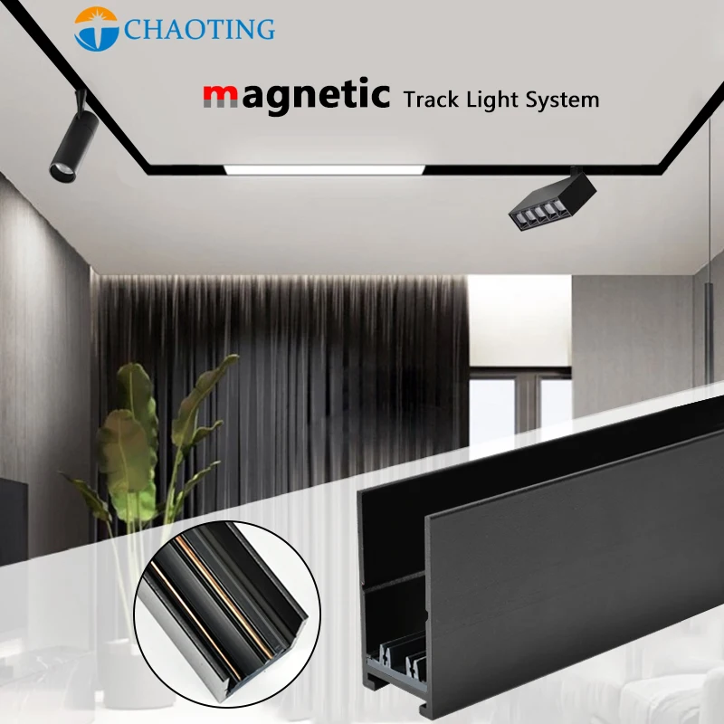 

Modern Tracklight Surface Suspend Mounting Indoor Commercial Lighting Magnet Rail System 2 Wire Linear Magnetic Led Track Lights