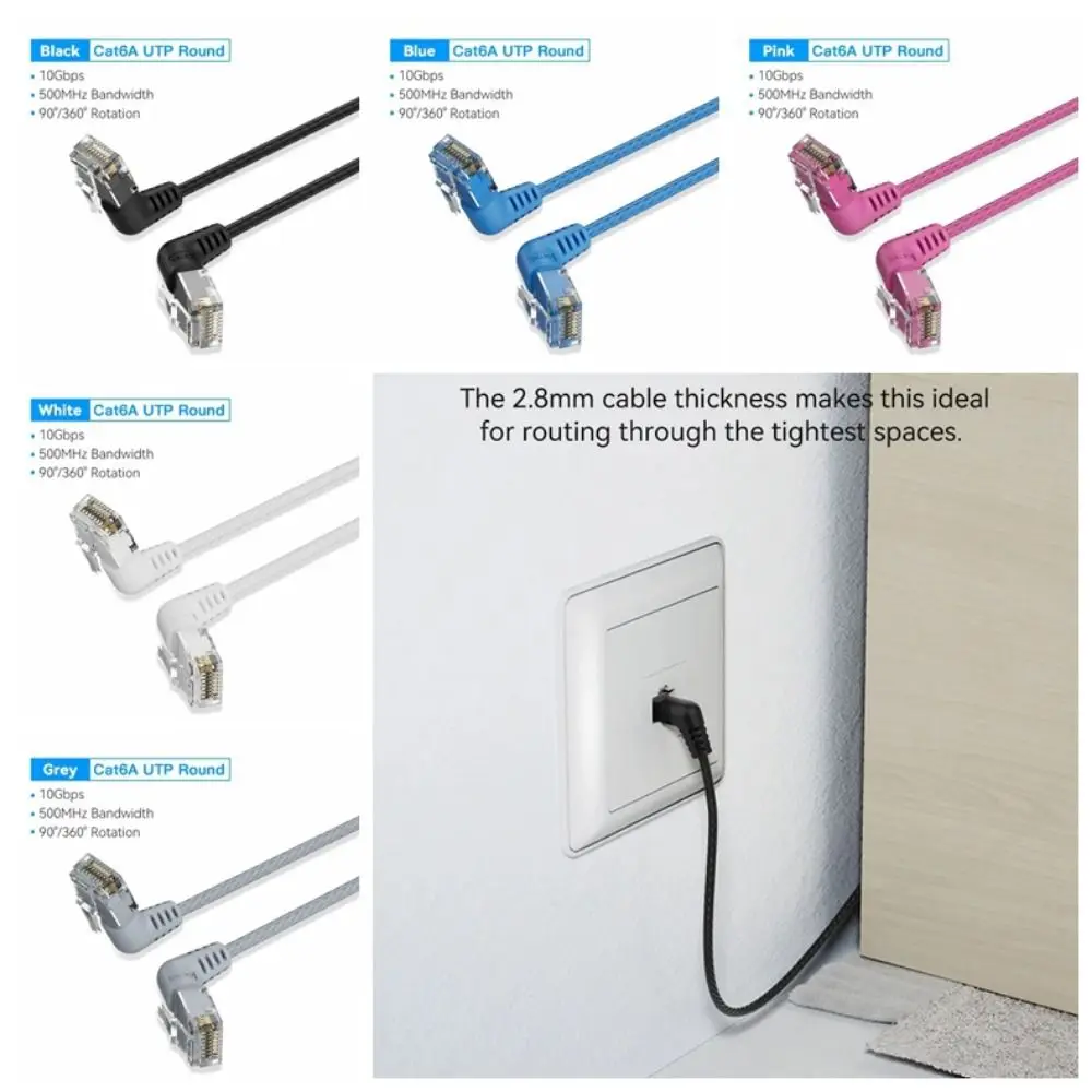 360° Rotation RJ45 Connector with Shielded Ethernet Cable CAT6 0.5-5m Slim Patch Cord Lan10G for PC PS5/4/3 32AWG RJ45 Wire