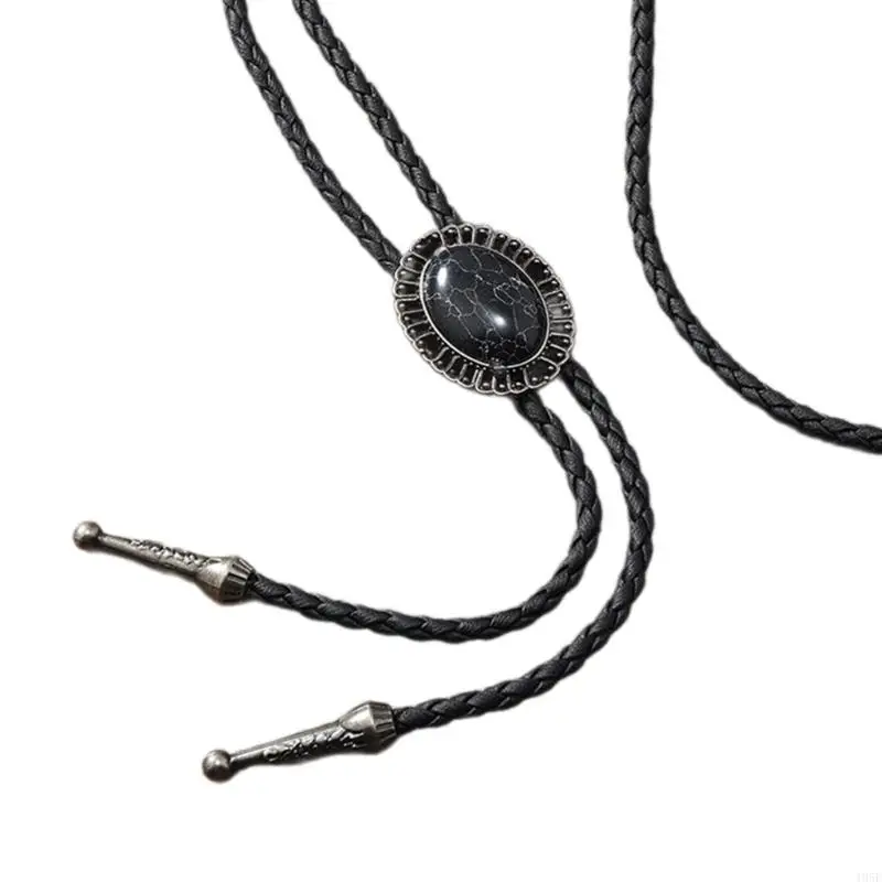 195E Vintage gema piedra sombrero Bolo Tie Western Punk imitación cuerda cuero corbata joyería camisa cadena para