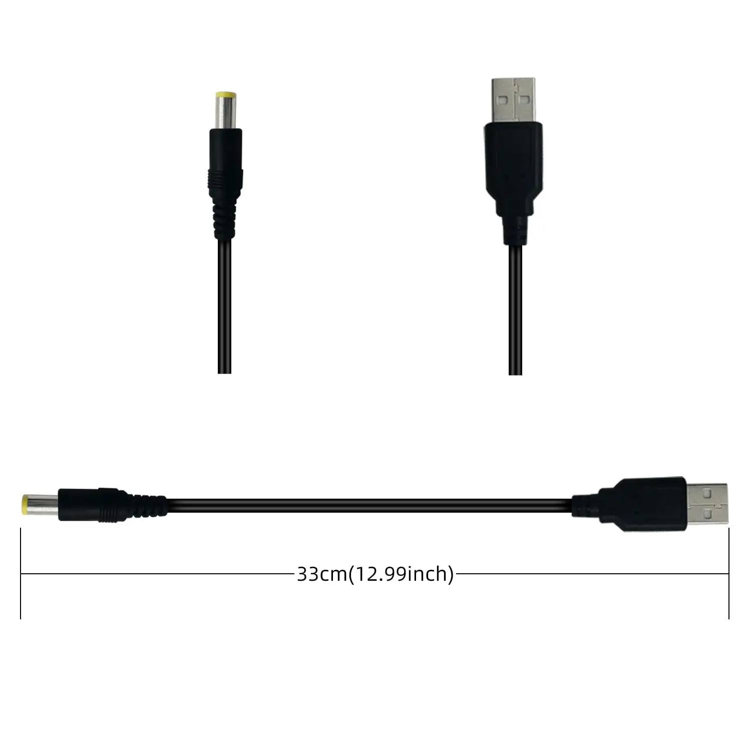 USB to DC 5.5mmx2.5mm Charger Cable 18AWG Copper 5V/9V/12V Cable for LED Panel/CCTV/Car/DVR Router/Laptop Charger Current 3A