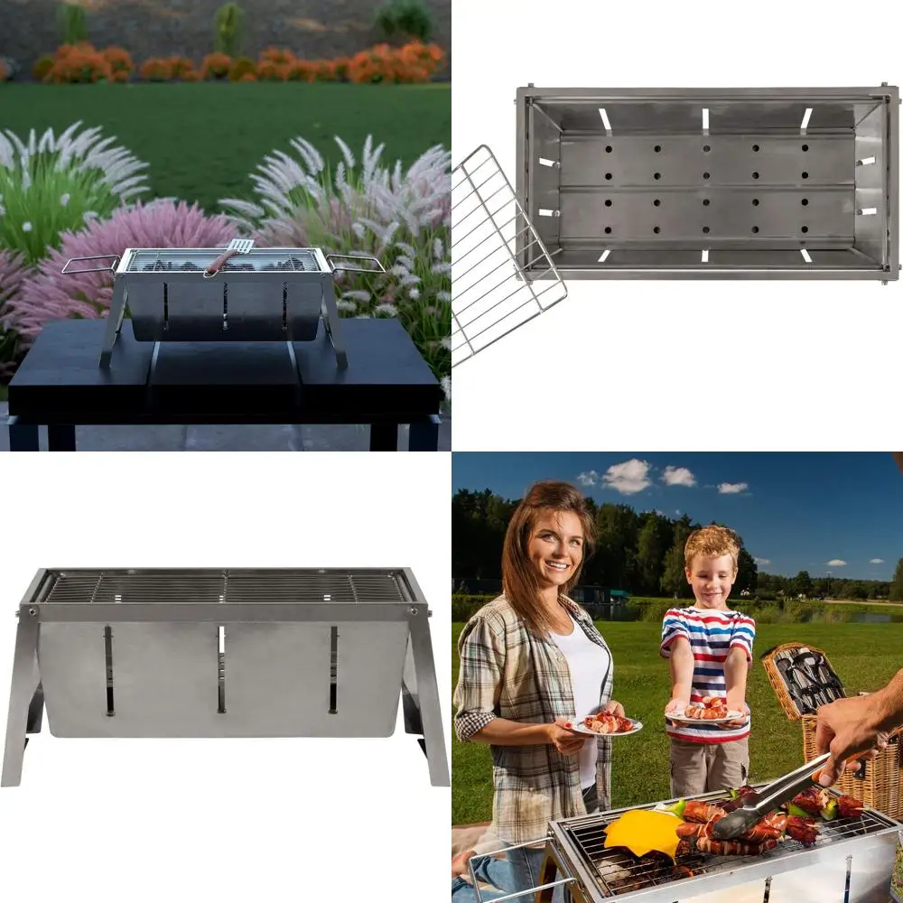 

Прочный угольный гриль из нержавеющей стали с сумкой для переноски для барбекю на открытом воздухе, кемпинга и путешествий