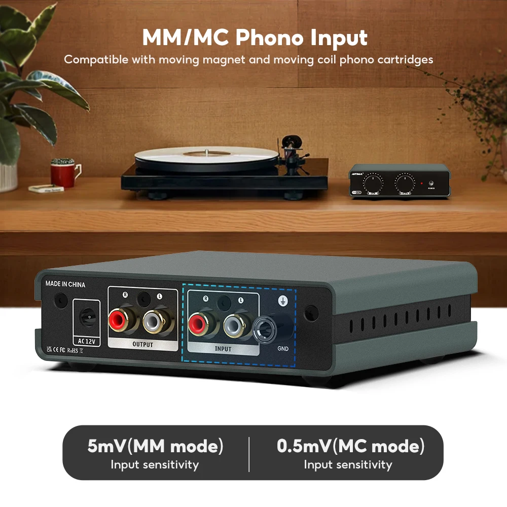 Imagem -04 - Pro mm mc Phono Preamp Ne5532 Hifi Stereo Preamp para Turntables Suporte Gain Control Home Sound Amp Ac12v Aiyima-t3