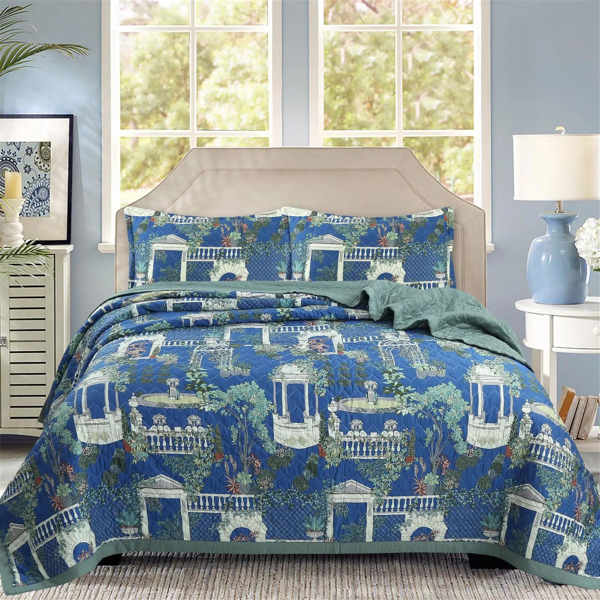 

European American Tencel Printing Bedspread, Bedspread on the Bed Cover, Blanket, Couple Bed, Quilt Coverlets, Bed Sheets, 3Pcs