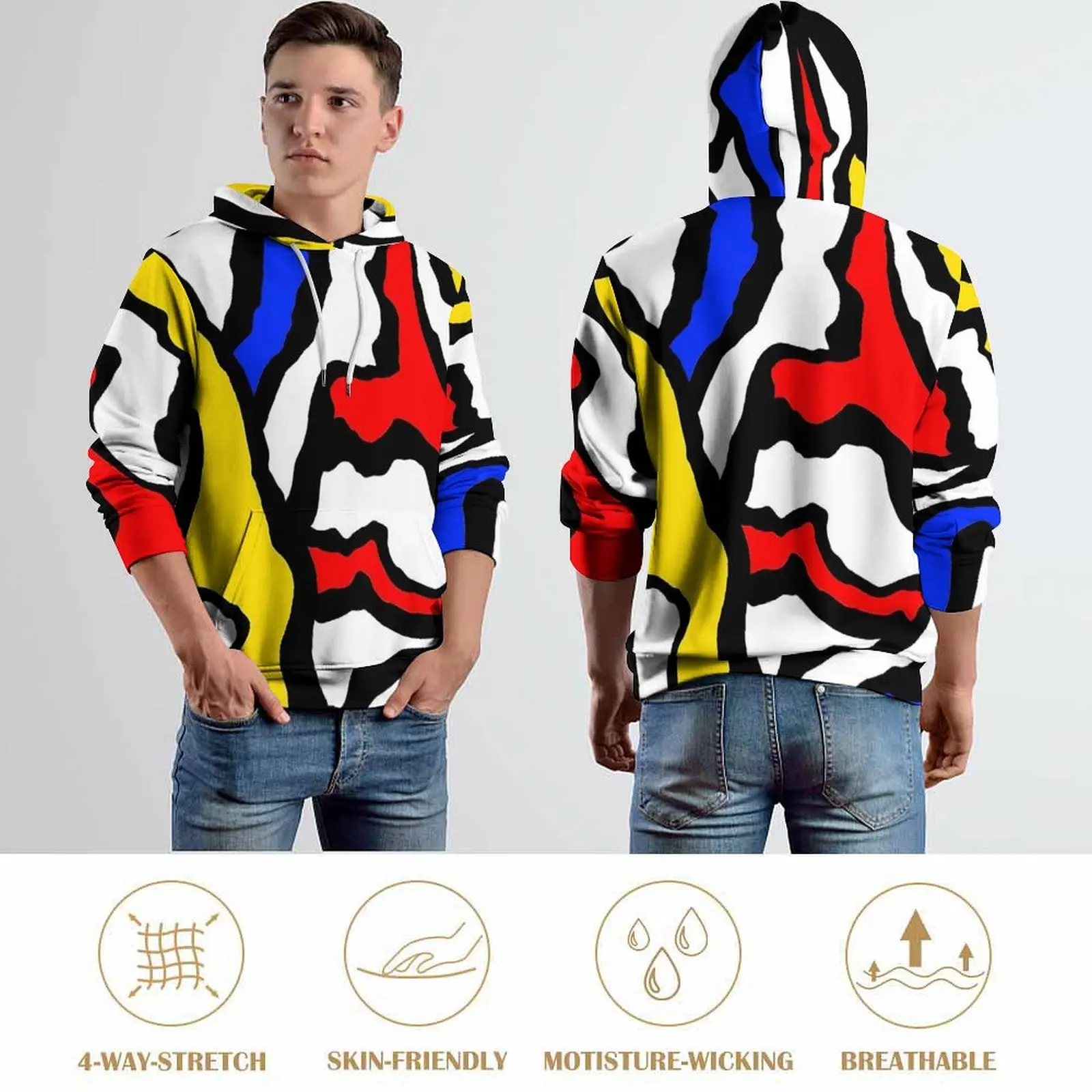 Mondrian-Sweat à Capuche Décontracté à Manches sulfpour Femme, Pull Élégant, Surdimensionné, Rouge Rayé, Jaune, Bleu, Street Wear, adt PVD