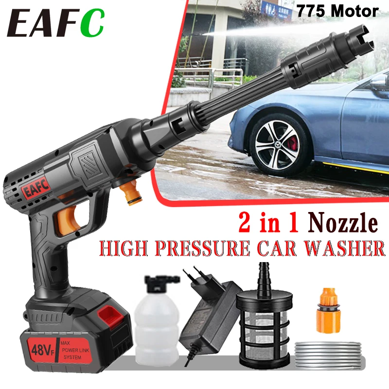 EAFC 100Bar Car Wash High Pressure Washer Water Gun 775 Motor Wireless Car Cleaner for Auto Home Garden Cleaning Washing Machine