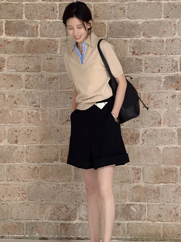 

Color Blo Design Ne Трикотаж ort Sve Повседневный летний утягивающий топ для женщин Корейский Sle Прямой крой для поездок на работу