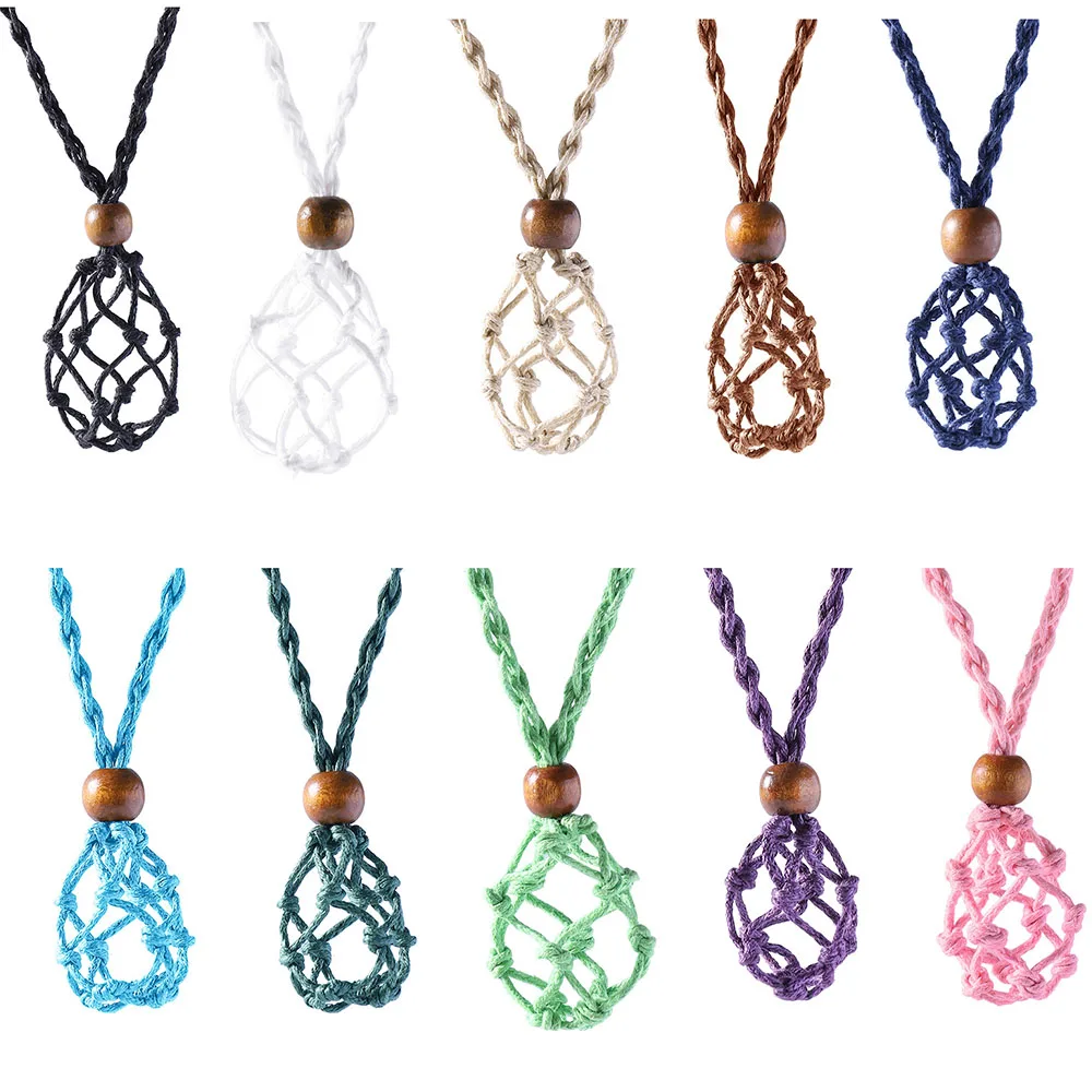 Crystal Cage Necklace Adjustable Cord Cage Fish Netted Hand-Woven Necklace Empty Stone Holder for DIY Jewelry Making Accessorie