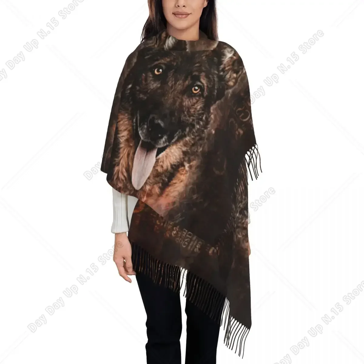 Female Large German Shepherd Dog Scarves Women Winter Thick Warm Tassel Shawl Wrap Animal Scarf