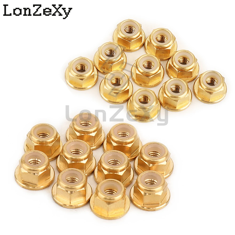

10pcs M3 M4 Brass Flange Nylon Insert Lock Nut Self-locking Nut With Anti-skid Rubber Ring For RC Car Wheels Upgrade Parts