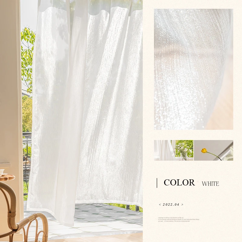 New Nostalgia Sparkling French Style Tulle Curtains For Living Room Bright Streamer Voile Sheer Curtain Home Decor Customize