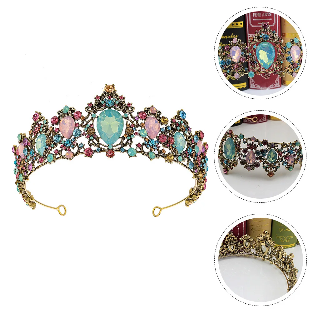 

Vintage Bridal Crown Headdress Elegant Lightweight Colorful Rhinestone Tiara Wedding Hair Decor Bride Charming Headpiece