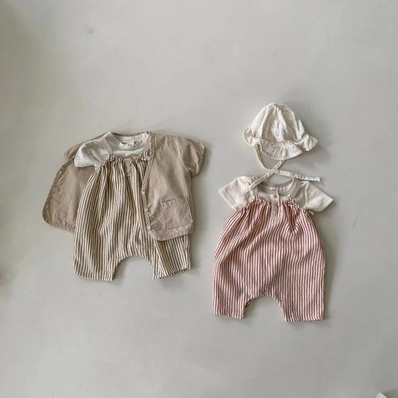 

INS Summer Infant Thin Vertical Striped Suspender Jumpsuit Climbing Suit Boys and Girls Loose Casual Overalls