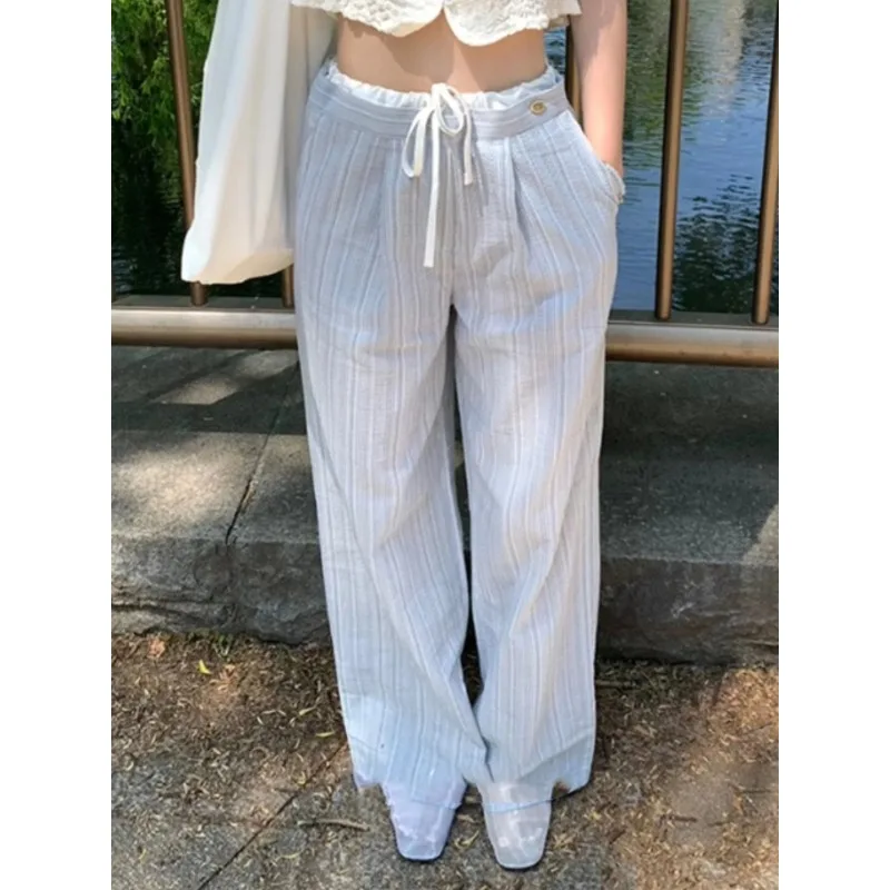 

Korean Sle Design Color Matching Casual Pants Women Spring New Retro High Waist Slimming Wide Leg Pants Long Pants