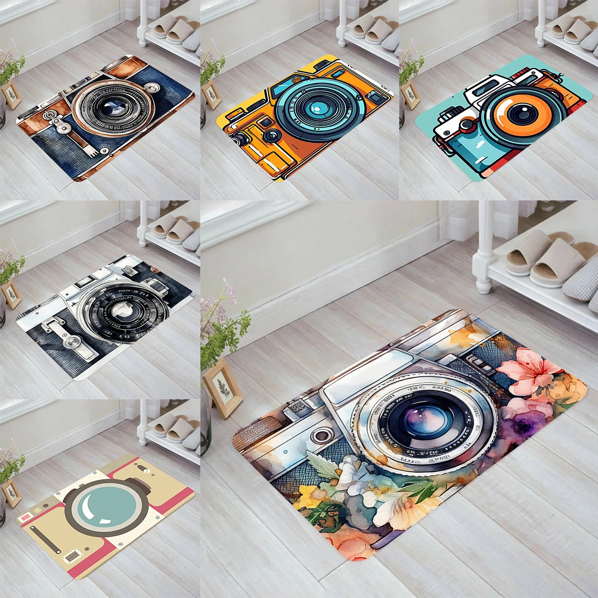 

Retro Camera Floor Mat Carpet Entrance of House Carpets Room Mats Kitchen Rug Balcony Rugs Home Foot Doormat Door Bathroom Bath