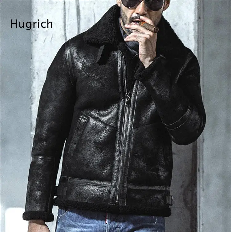 Men Vintage Faux Shearling Biker Jacket Oblique Zip Lapel Sherpa Lined Distressed Faux Leather Motorcycle Outerwear Coat