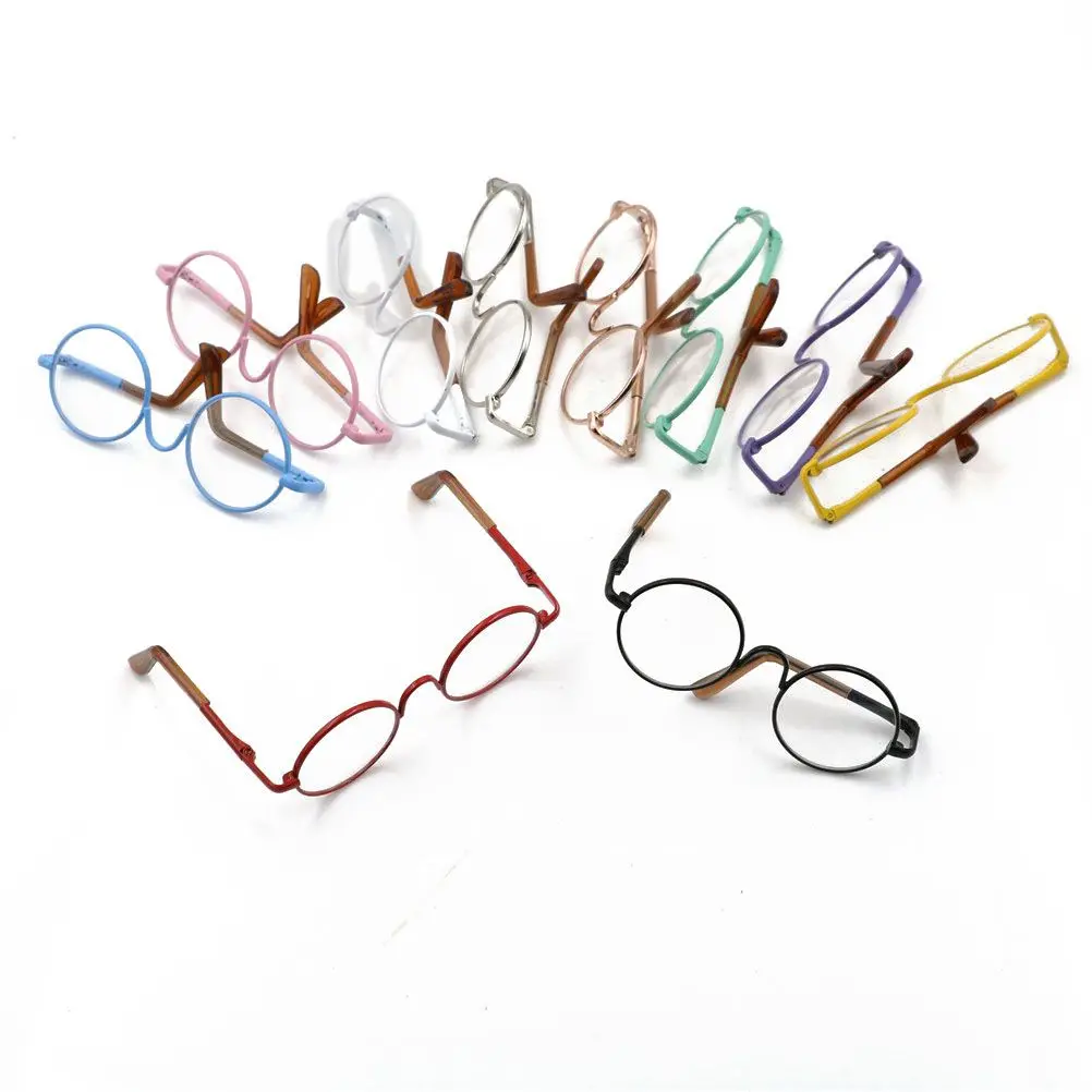Cute Suit For 12/18 Inch   Glasses Metal Frame Miniature Eyewear Round-Shaped Clear Lens