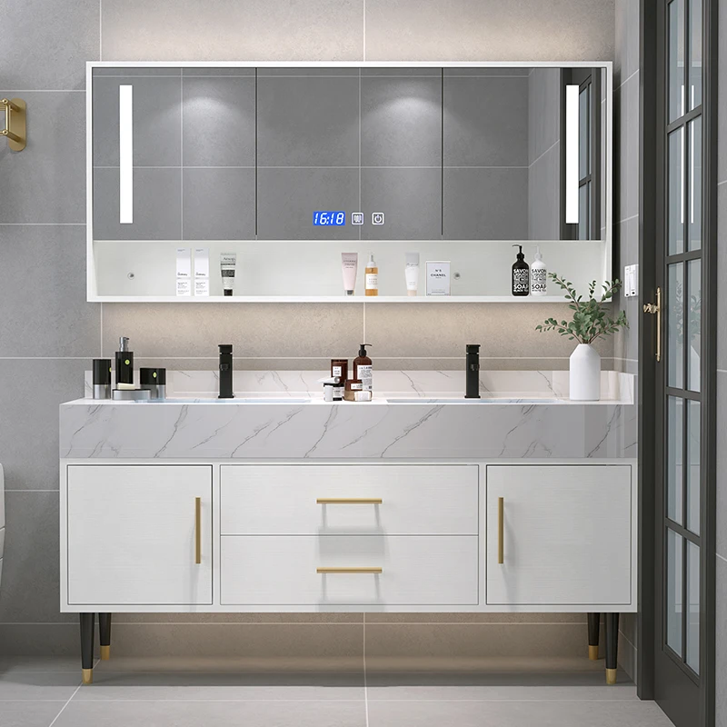Modern Bathroom Vanity with Double Sink Solid Wood Bathroom Cabinet with 2 Drawers Household Toilet  Bathroom Vanity Furniture