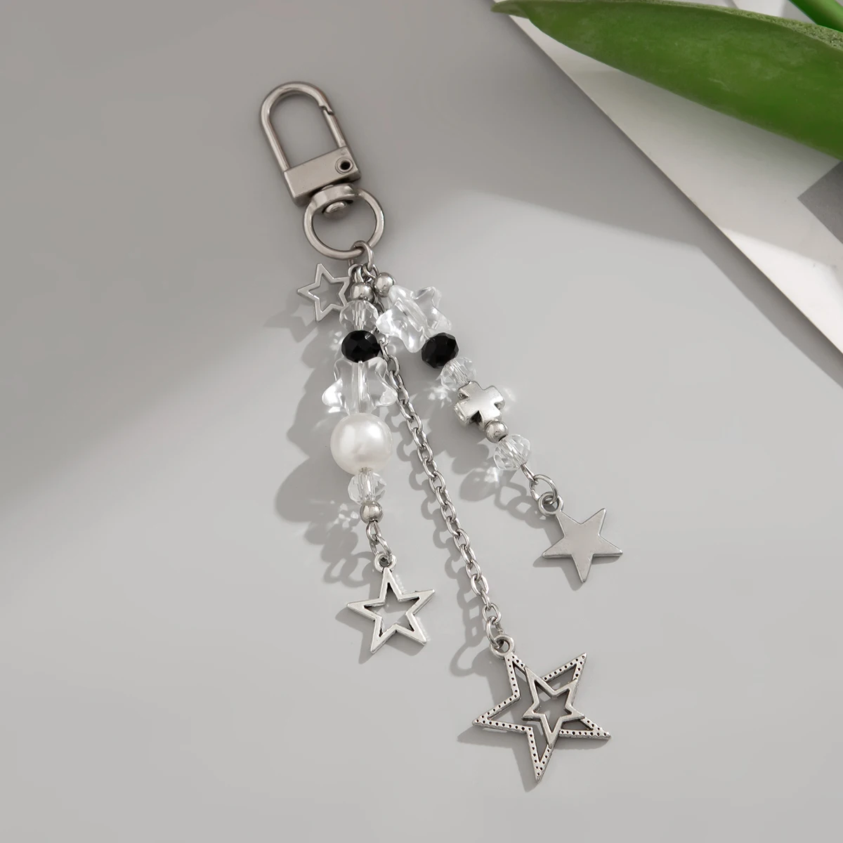 Ingemark Vintage Hollow Star Cross Pendant Keychain Korean Fashion Beads Keyring Jeans Bag Chain Pendant Y2K Jewelry Accessories