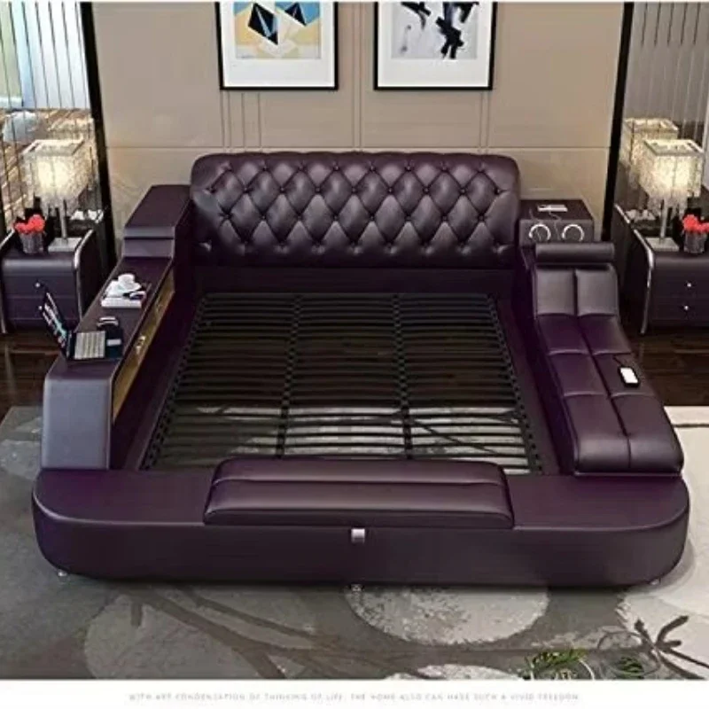 Modern Leather Fabric Bed with Storage Box Functional Bedroom Furniture