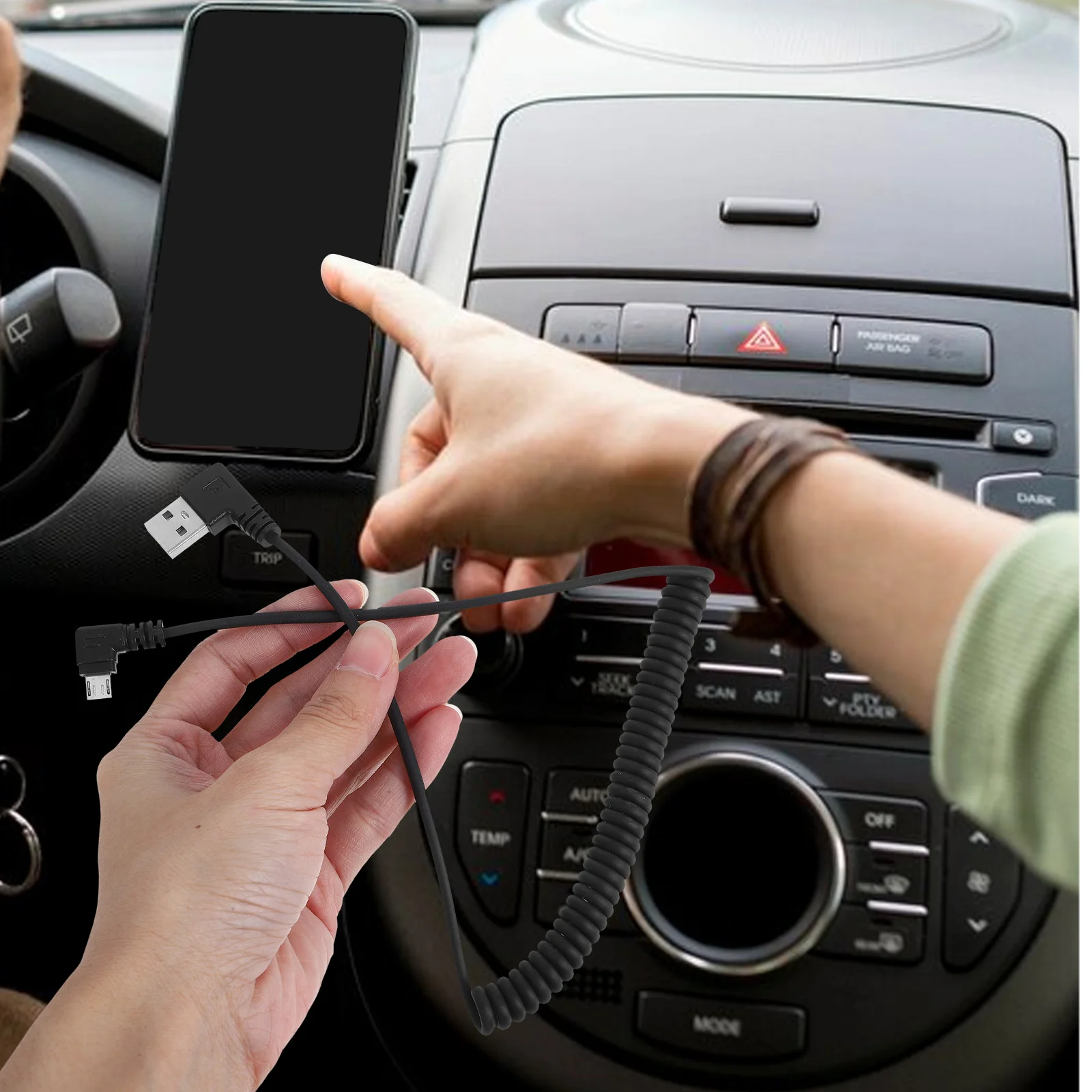 

Coiled Spring USB Charging Cable Retractable Dual Right Angle Connectors Data Transfer Cord for Cell Phone Automobile Chargers