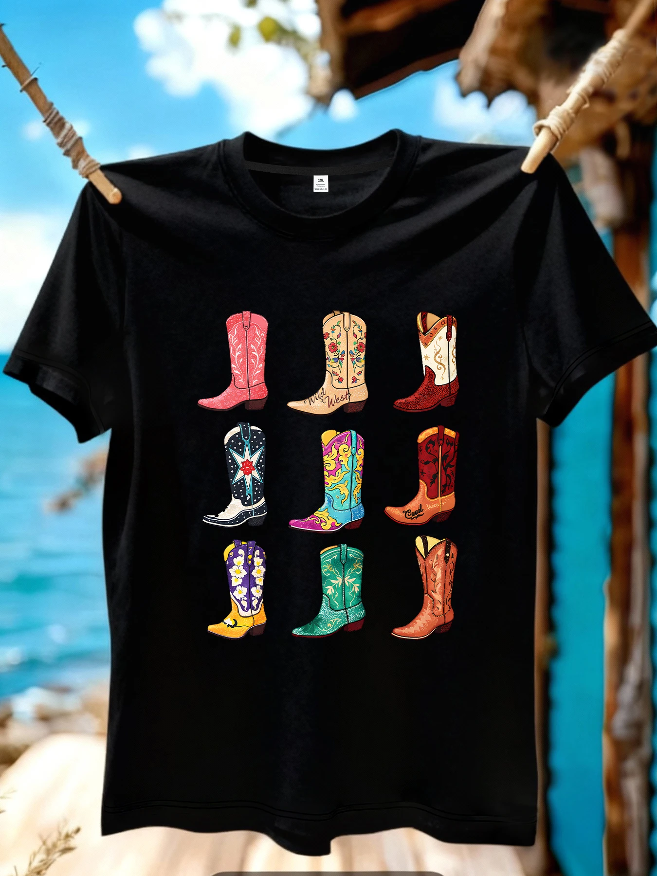 

【JYDX1109】Boot printing plus size women's round neck T-shirt summer casual street fashion women's Joker short sleeve T-shirt