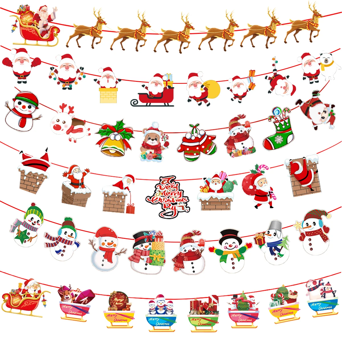 Merry Christmas Banner Santa Claus Snowman Elk Garland Merry Christmas Decoration for Home 2023 Navidad Xmas Gift New Year 2024