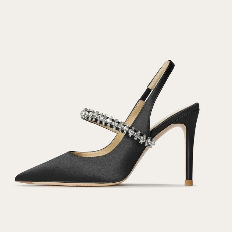Nuevas Sandalias de Tacón Fino con Diamantes para Mujer 2026, Sandalias de Punta Puntiaguda de Piel de Oveja, Zapatos de Tacón Alto para Mujer, Zapatos de Novia