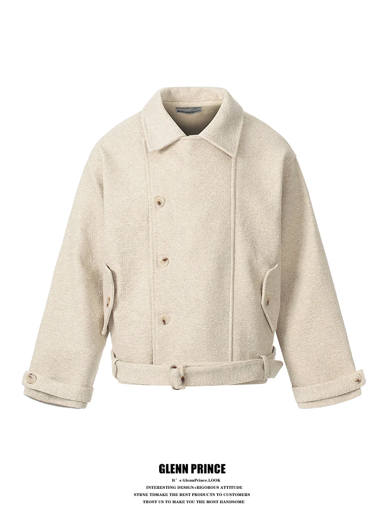 

Мужское шерстяное пальто Retro GPstudio с асимметричной застежкой на пуговицах и воротником, укороченное, для весенних поездок на работу