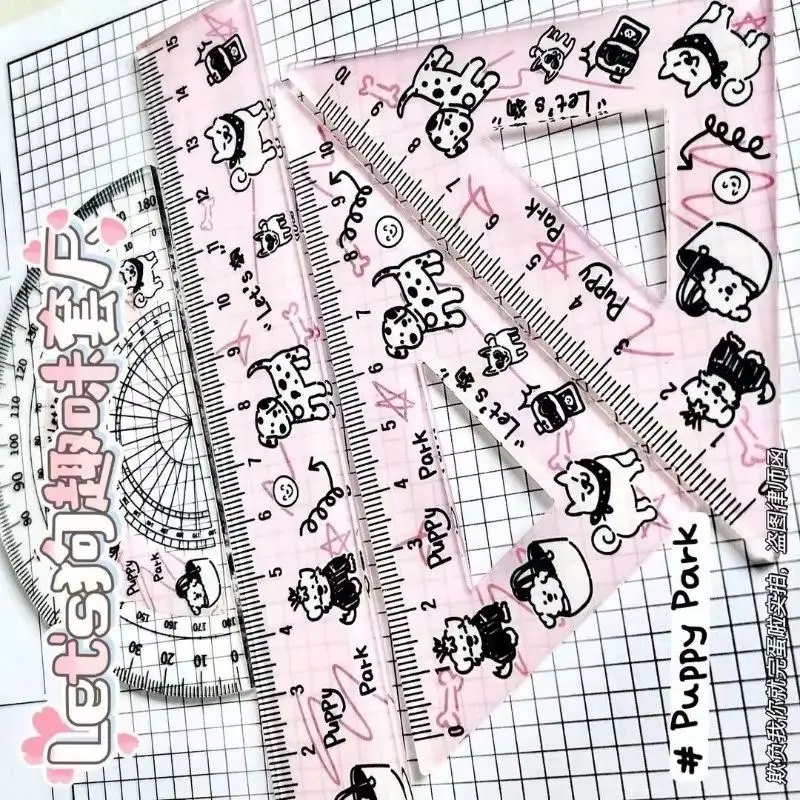 4 in 1 Cute Anime Ruler Stationery Set Ruler Triangle Protractor Drawing Children's Day Gift School Accessories