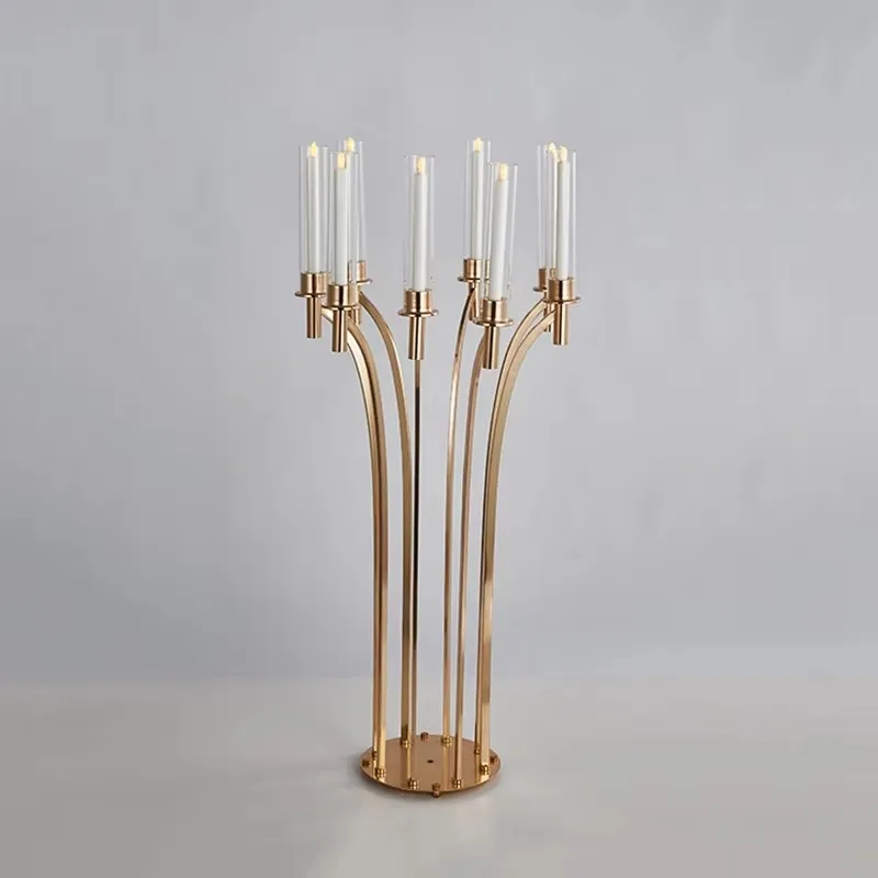 Metal Candelabra 8 Arms Candle Holders, Acrylic Wedding Table Centerpieces, Flowers Stand, Home Party Decor, 6Pcs