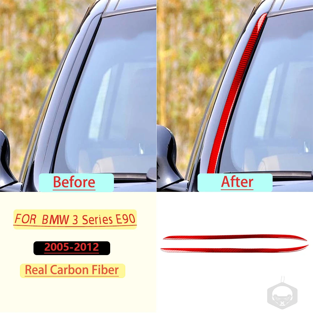 For BMW 3 Series E90 2005-2012 Car Windshield Side Panel Trim Strip Red Real Soft Carbon Fiber Interior Accessories Stickers