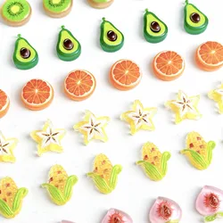 20pcs Summer Fresh Fruits Nail Art Decorations Parts 3D Cute Strawberry Orange Kiwi Corn Resin Nail Charms Jewelry DIY Accessory