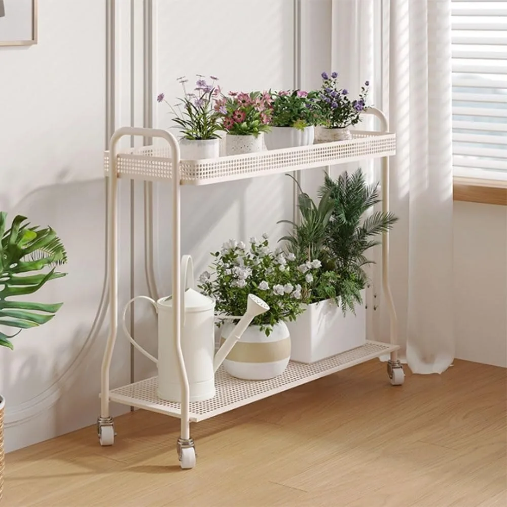 

2-Tier Metal Plant Shelf, Space-Saving Flower Pot Stand, Indoor/Outdoor Storage Rack