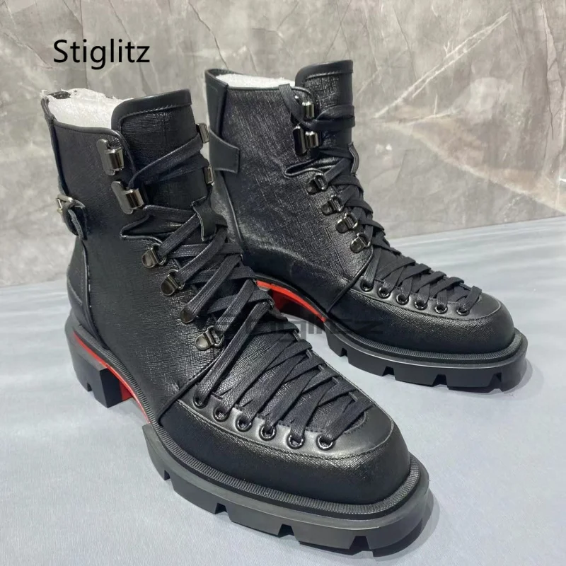 

Lace-Up Non-Slip Thick Soled Men's Boots Black British Style Motorcycle Ankle Boots Casual High-Top Autumn Winter Men's Shoes