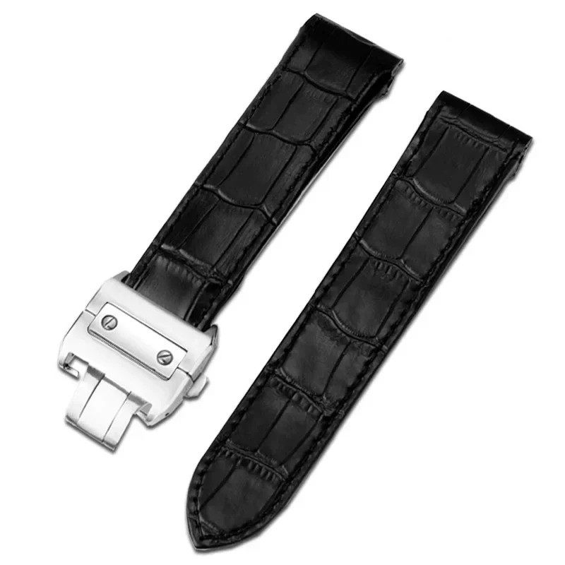 20mm 23mm Genuine Leather Watch Strap For Cartier Santos Watchband Santos 100 Men's And Women Folding Buckle strap