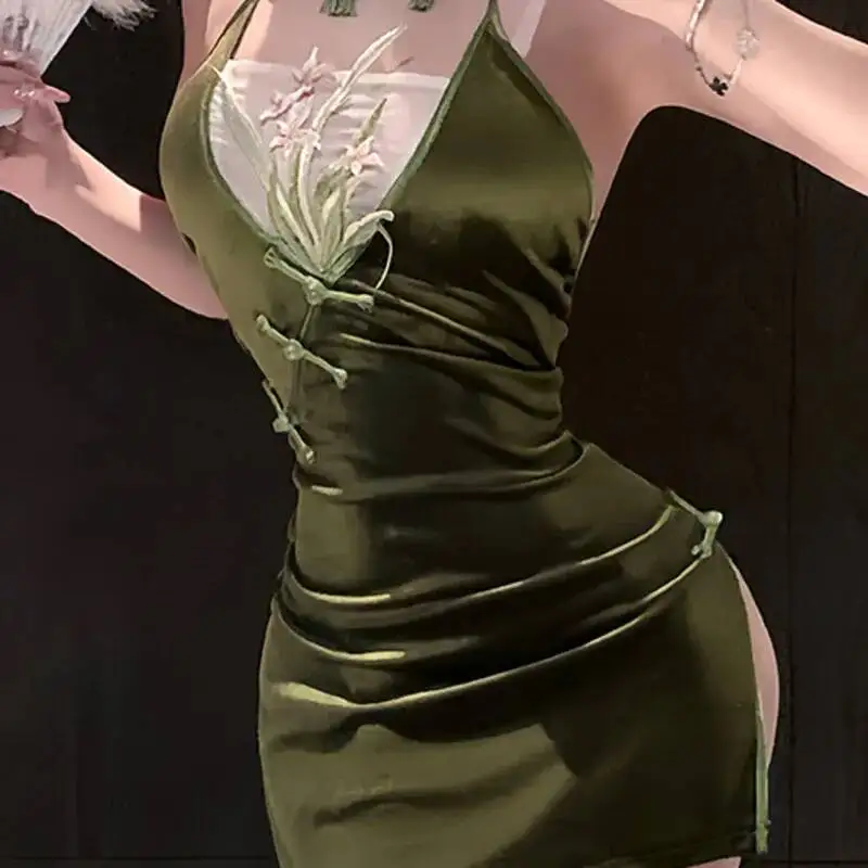 Sexy Night Sexy Split Cheongsam, Pure Seductive Uniform For Small Sleepwear Lace Trimmed Backless Sleeveless Dress Charming FY71