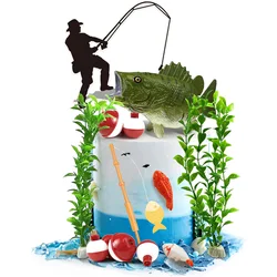 Gone Fishing Cake Topper, 14 Pieces Fisherman Themed Decoration for Retirement Party Supplies