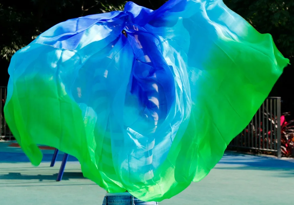 Voile de danse du ventre 100% soie, 3 couleurs dégradées, nouveau design, accessoires de performance de danse, fil coulé à la main, 200cm-400cm, vente en gros