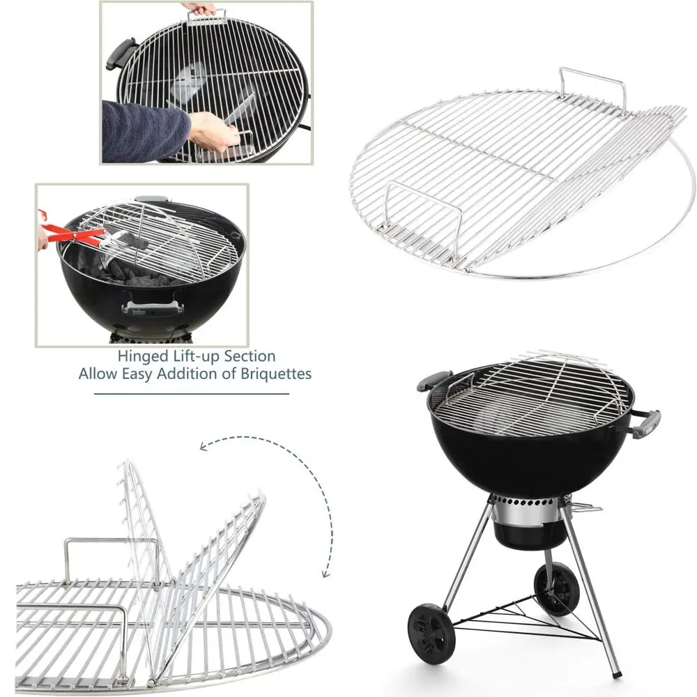 

Откидная решетка для гриля из нержавеющей стали 304, подходит для угольных грилей 22 дюйма, круглая сетка 21,5 дюйма, сменная запчасть для O