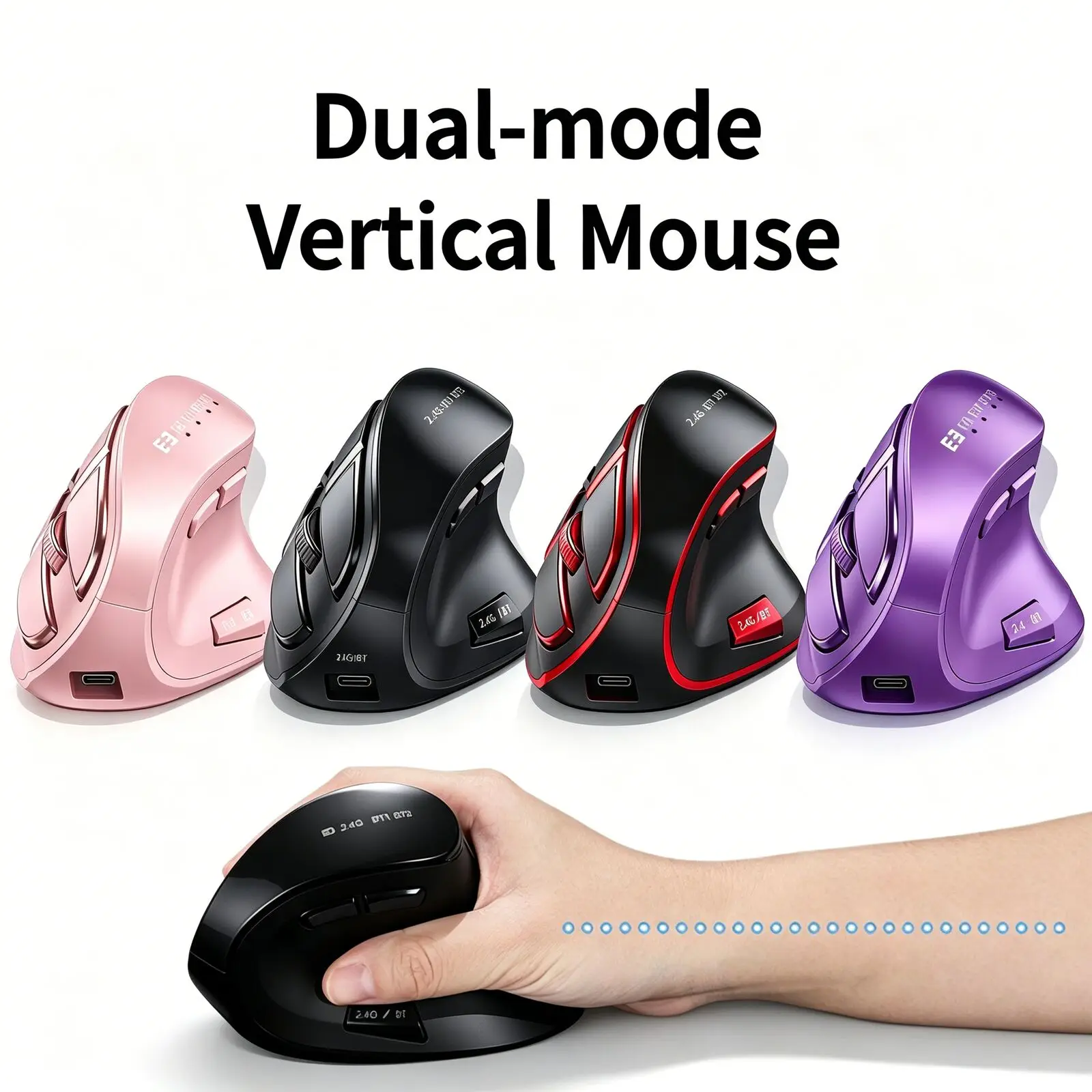Dual-Mode 2.4G + Bluetooth Wireless Ergonomic Vertical Mouse Rechargeable Mute Right Hand Portable Mice For PC Laptop Tablet